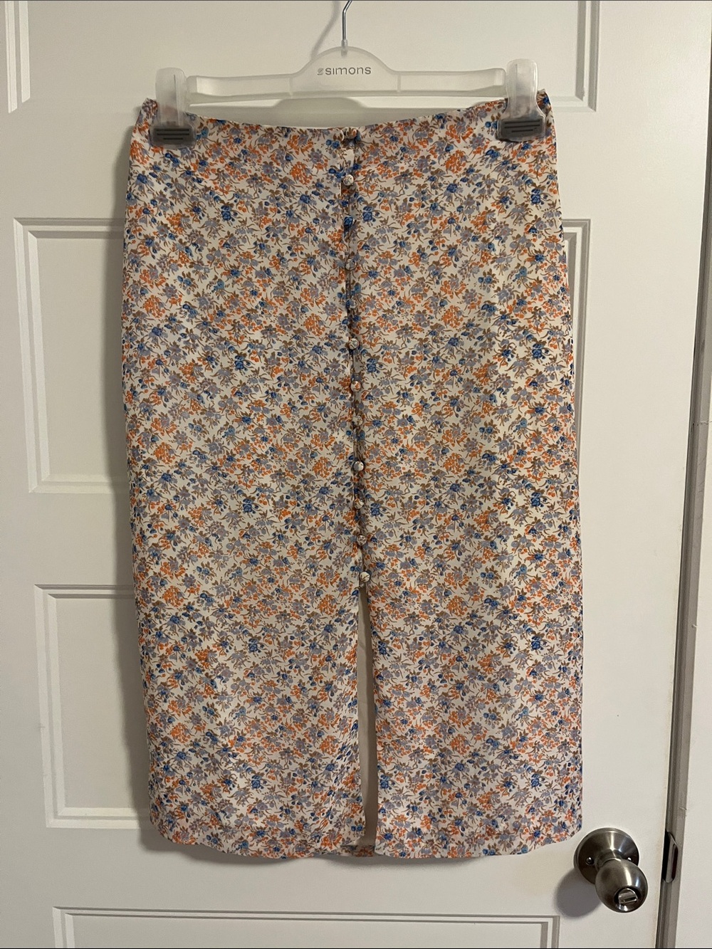 Frank & Oak Cream Midi Skirt with Blue and Orange Floral Print